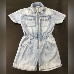 M&S Girls Short Sleeve Blue Denim Romper Size 10-11 Years - K713